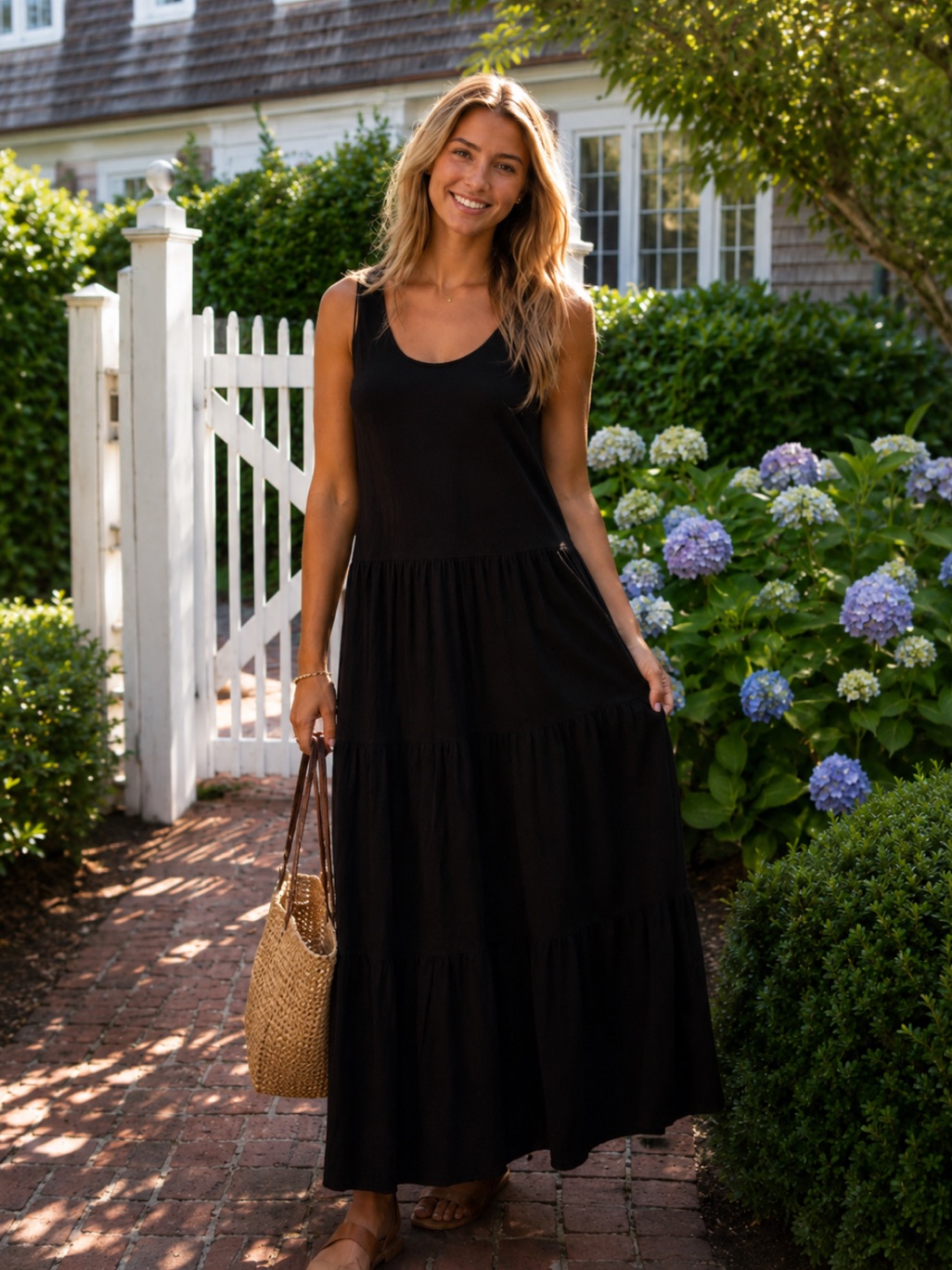 Nwt Michael Lauren Black Tiered Maxi Dress Sundress Classic Summer Vacation